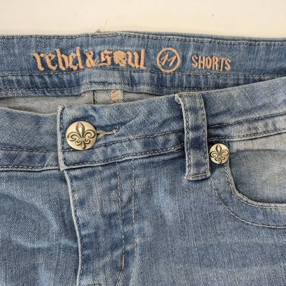 Rebel & Soul Women Jean Shorts Distressed Blue Wash Size 11